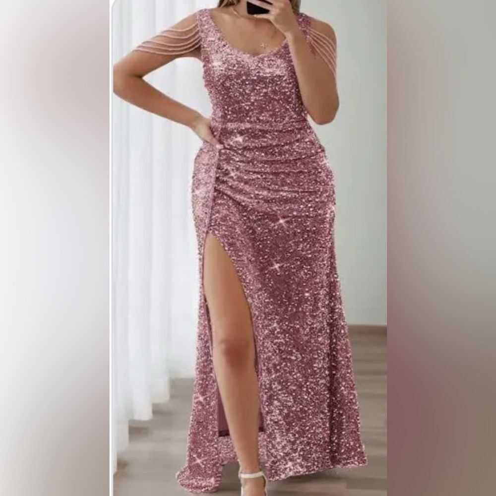 Homeyee V Neck Sleeveless Sequin Dress Pink XL NWT